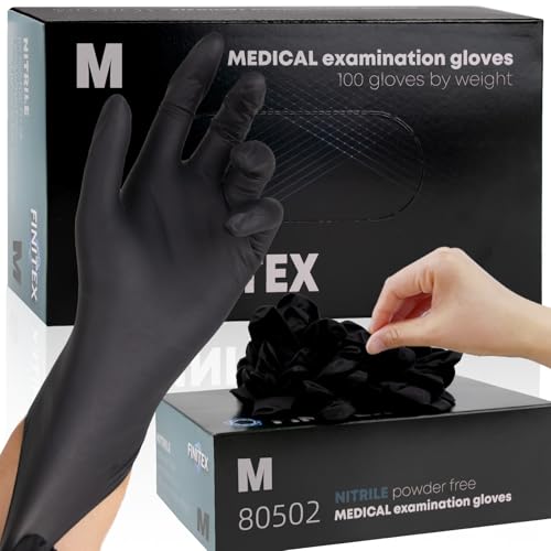 FINITEX - Black Nitrile Disposable Gloves 5mil Powder-free Medical Exam Gloves Latex-Free 100 PCS For Examination Home Cleaning Food Gloves (Medium)