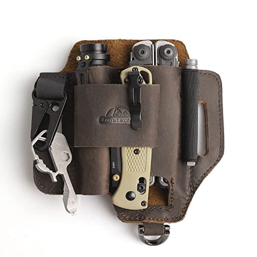 Topstache Leather Multitool Sheath EDC Belt Organizer for Work and Daily Use Leatherman Sheath EDC Pocket Organizer for Flashlight and Multitool Gifts for Men Leather Sheath for Multitool Darkbrown
