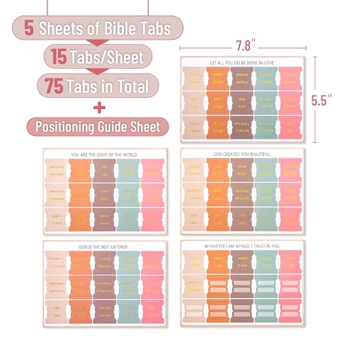 Mr. Pen- Bible Tabs 75 Tabs Spring Palette Gold Embossed Lettering Laminated Bible Tabs for Women and Men Bible Tabs for Study Bible Index Tabs Bible Book Tabs Bible Labels Tabs
