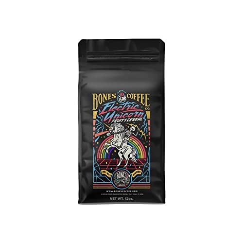 Bones Coffee Company Electric Unicorn Whole Coffee Beans Fruity Cereal With Milk Flavor Low Acid Flavored Coffee Made with Arabica Coffee Beans Medium Roast Coffee Coffee Lover Gift Ideas (12 oz)