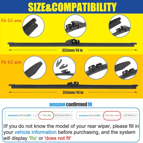 14\" Rear Wiper Blade Back Windshield Wiper for BMW X3 17-11,X5 23-19 /Volvo V70 10-08,V90 24-18,XC40 24-19,XC60 23-18,XC70 16-08,XC90 24-16 /VW Golf City 09-07 /Land Rover Range Rover Velar 23 (A351H)