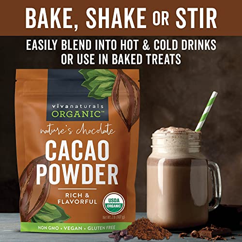 Viva Naturals Organic Cacao Powder | Unsweetened, Pure Chocolate for Baking & Smoothies