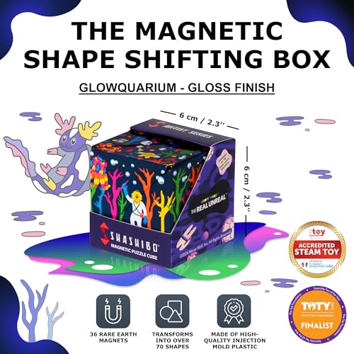 SHASHIBO Meow Wolf- Shape Shifting Box - Award-Winning Patented Magnetic Puzzle Cube w/ 36 Rare Earth Magnets - Fidget Transforms Into Over 70 Shapes (Glowquarium)
