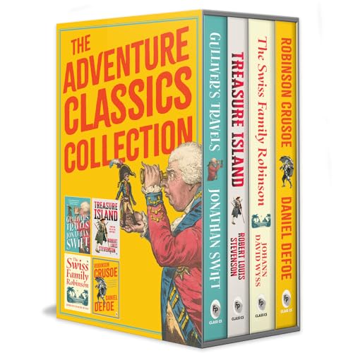 Marathi Adventure Classics 4-Book Set: Robinson Crusoe, Treasure Island, Gulliver, Swiss Family