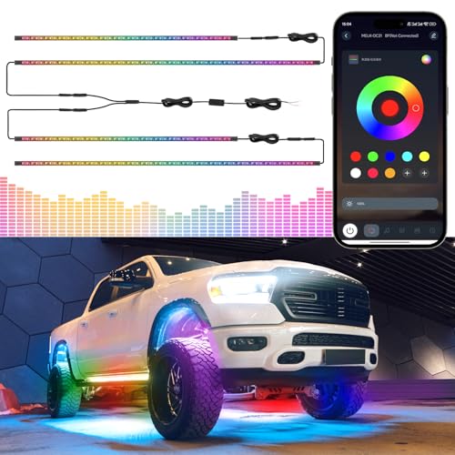 Livtee Underglow LED Lights for Car Car Underglow Kit RGB LED Strip Lights with App Control of Music Mode and DIY Mode Under Glow Kit for Car Car LED Lights for Cars Vans SUVs and Trucks