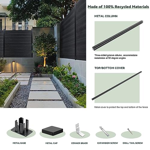 Mondaria Privacy Fence Panels for Outside 6ft(W) x 6ft(H) Outdoor Privacy Panels with 1 Post Wind Resistant Wood Plastic Composite Fencing Panels for Patio Backyard Garden and Swimming Pool(Black)