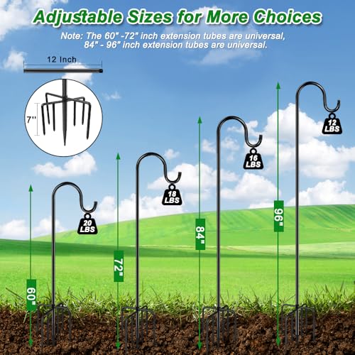ANIDEER 72'' Shepherds Hooks for Outdoor Heavy Duty Garden Bird Feeder Pole for Hanging Bird Feeder Plant Baskets Solar Light Lanterns Outdoor Plant Hanger Hook with 5 Base Prongs 1 Packs Black