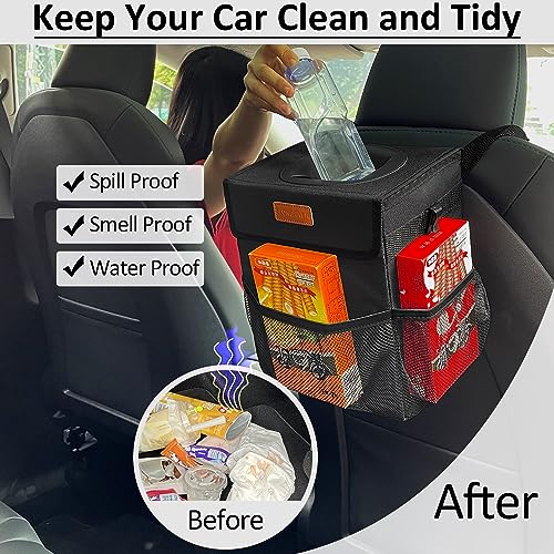 ELONGRIVER Car Trash Can Bin for Car Back Seat Leak Proof Cute Car Trash Bag Hanging Vehicle Trash Can for SUV Truck Van Automotive Car Garbage Cans Front Seat Black