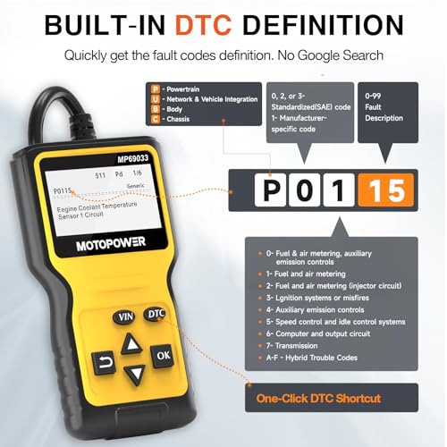 MOTOPOWER MP69033 Auto OBD2 Scanner Codeleser Motor-Fehlercode-Leser Scanner CAN Diagnosegerät für alle OBD II Protokoll Autos seit 1996
