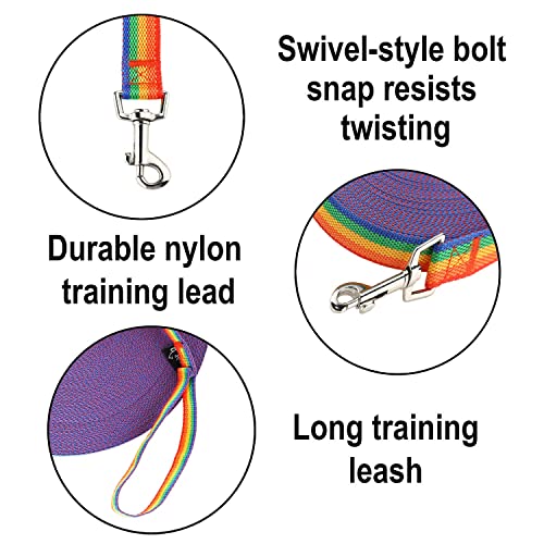 Hi Kiss Dog/Puppy Obedience Recall Training Agility Lead - 15ft 20ft 30ft 50ft 100ft Training Leash - Great for Training Play Camping or Backyard (30 Feet Rainbow)