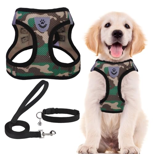 PUPTECK Adjustable Dog Harness Collar and Leash Set Step in No Pull Pet Harness for Small Medium Dogs Puppy and Cats Outdoor Walking Running Soft Mesh Padded Reflective Vest Harnesses