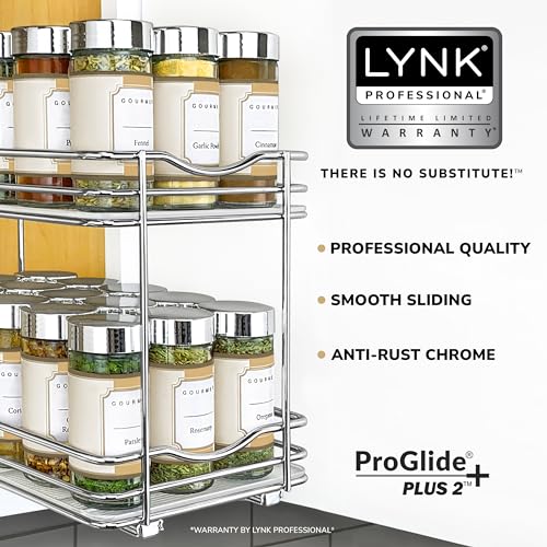 LYNK PROFESSIONAL® Pull/Slide Out Spice Rack Organizer for Cabinet - 6-1/4 inch Wide Sliding Spice Shelf - Double Chrome