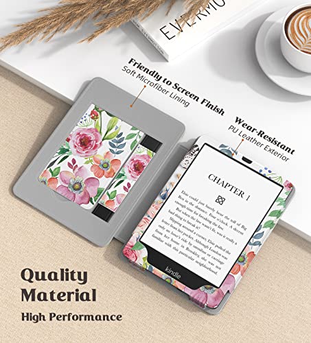 MoKo Case for 6.8\" Kindle Paperwhite (11th Generation-2021) and Kindle Paperwhite Signature Edition Slim PU Shell Cover Case with Auto-Wake/Sleep for Kindle Paperwhite 2021 E-Reader Fragrant Flowers