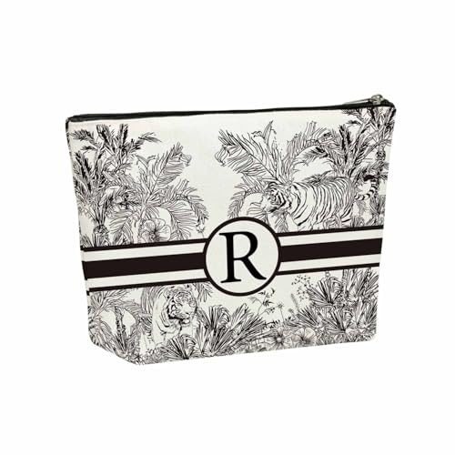 Reusable Grocery Cosmetic Bag Personalized Initial Canvas Monogrammed Gift for Women (Letter R)