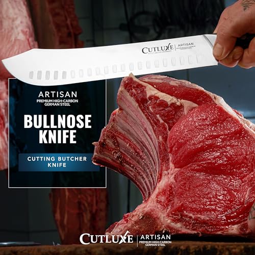 Cutluxe Butcher Knife – 10″ Bullnose Carving Knife Razor Sharp Forged High Carbon German Steel Full Tang Ergonomic Handle Design Grilling Gifts for Men – Artisan Series