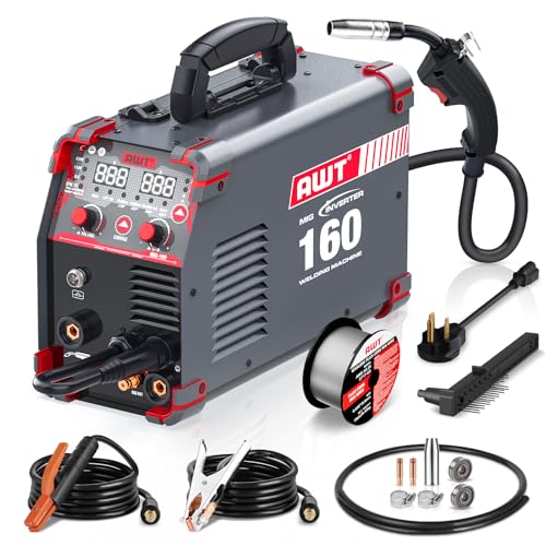 AWT Simplified Aluminum 160A MIG Welder 6 in 1 Gas MIG/Gasless Flux Core MIG/Stick/Lift TIG/Aluminum MIG Welding Machine 110/220V Dual Voltage Multi-Process Welding Machine