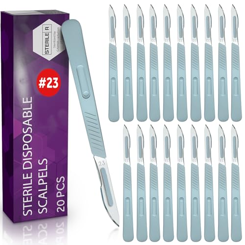 MyMed Disposable Scalpel Blades| #23 Sharp Carbon-Steel Blades | Pack of 20| Sterile Individual Pouches| for Dermaplaining Podiatry Crafts & More…