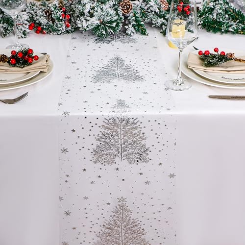 Snowkingdom Silver Xmas Tree Table Runner 58% Off