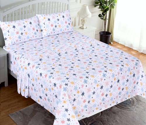 Ruvanti 100% Cotton Sheets for Queen Size Bed - Crispy Cooling Percale Sheets - Breathable & Durable Queen Sheet Set - 16 Inches Deep Pocket Sheets - Fault Star - 4 Pieces