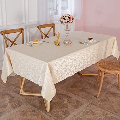 Smiry Rectangle Table Cloth Waterproof Heavy Duty Vinyl Tablecloths Wipeable Washable Table Cover for Kitchen and Dining Room (Beige 60\" X 120\")