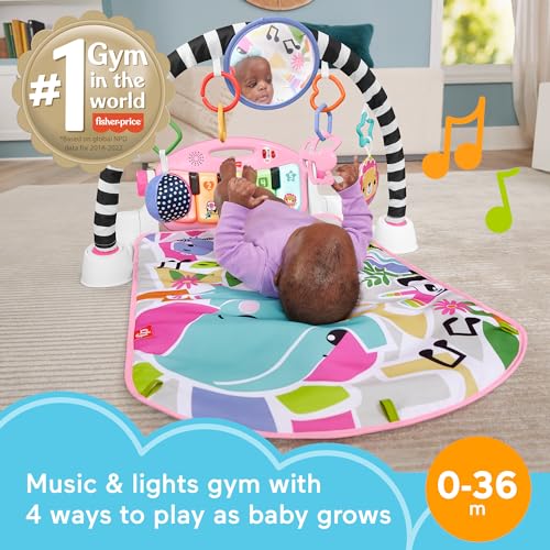 FISHER-PRICE BABY Fisher-Price Baby Activity Mat Glow and Grow Kick & Play Piano Gym Portable Musical Toy with Smart Stages Learning Ages 0+ Months Pink