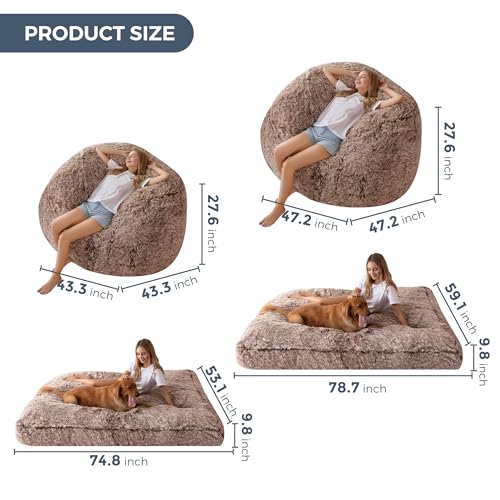 MAXYOYO Giant Bean Bag Chair Bed for Adults Convertible Beanbag Folds from Lazy Chair to Floor Mattress Bed Large Floor Sofa Couch Big Sofa Bed High-Density Foam Filling Machine Washable
