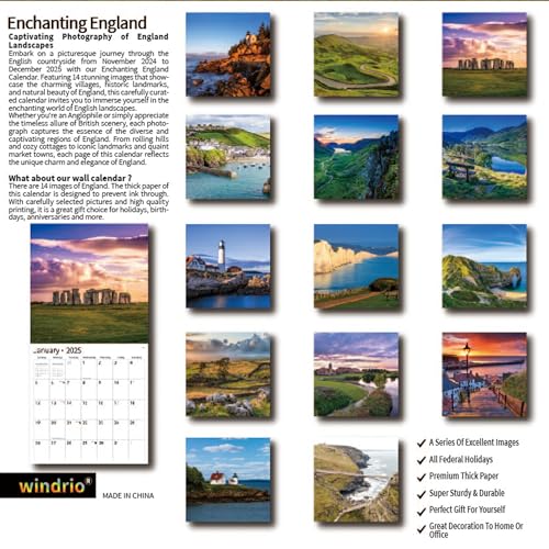 2025 Wall Calendar Calendar 2025 November 2024 - December 2025 Wall Calendar England 12\" x 24\" Opened Full Page Months Thick & Sturdy Paper for Calendar Organizing & Planning