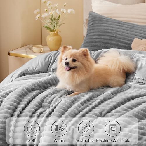 BEDELITE Fleece Comforter Set: Soft, Warm & Luxury Grey Bedding