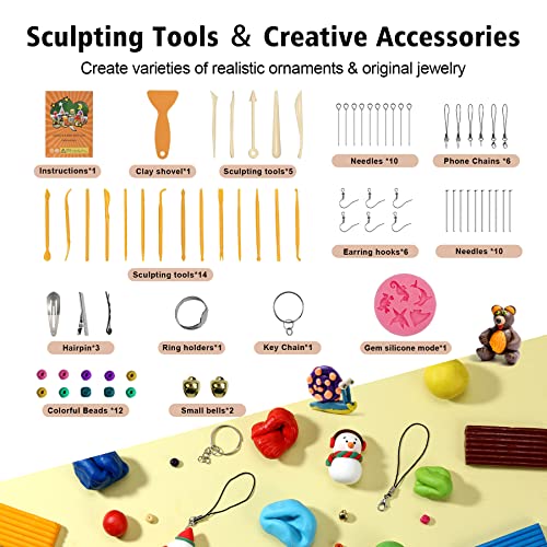 Aestd-ST Polymer Clay 60 Colors Modeling Clay for Kids DIY Starter Kits Oven Baked Model Clay Non-Sticky with Sculpting Tools Holiday Gift for Children and Artists.