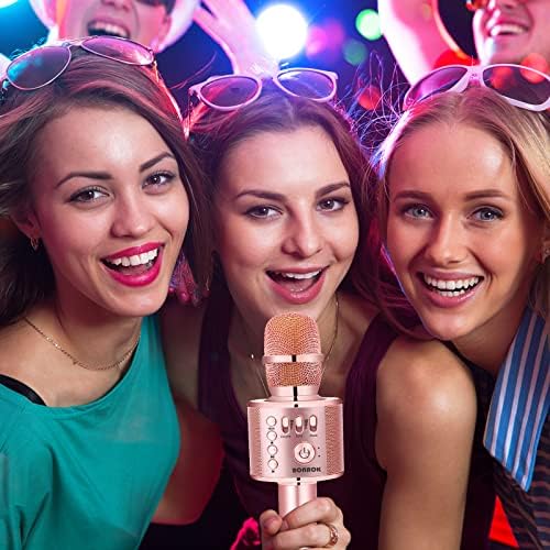 BONAOK Wireless Bluetooth Karaoke Microphone 3-in-1 Portable Handheld Mic Speaker Machine for All Smartphones Gifts to Girls Boys Kids Adults All Age Q37(Champagne)