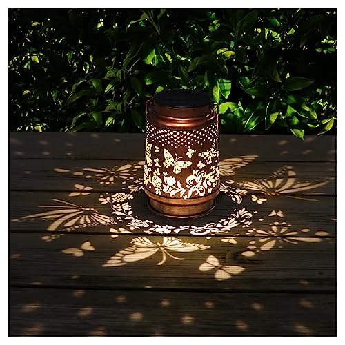 Solar Lanterns Outdoor Waterproof Butterfly Garden Decor as Birthday Gifts for Women Mom Hollow Out Retro Metal Decorative Garden Light Graceful Decoration for Patio Yard Landscape Walkway Festival