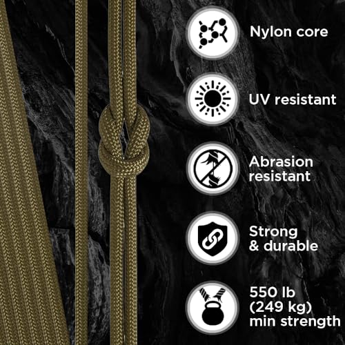 TECEUM Paracord Type III 550 Coyote Brown – 100 ft – 4mm – Tactical Rope MIL-SPEC – Outdoor para Cord – Camping Hiking Fishing Gear – EDC Parachute Cord –Strong Survival Rope 012 nw