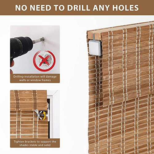 LazBlinds No Tools No Drill Cordless Bamboo Roman Shades Light Filtering Window Treatment Roll Up Bamboo Blinds for Window 22'' W x 64'' H Brown