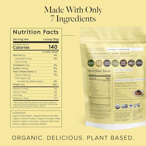 Truvani Organic Banana Cinnamon Plant Protein Powder 22 OZ