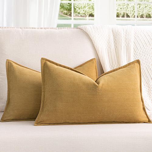 ZWJD Mustard Yellow Pillow Covers 12x20 Set of 2 Chenille Pillow Covers with Elegant Design Soft and Luxurious Decorative Throw Pillows for Couch Bed and Home Decor