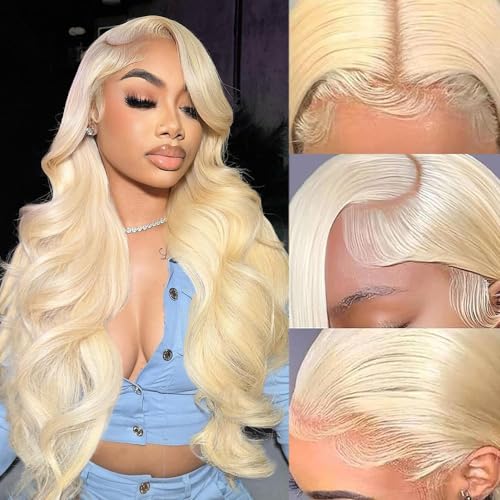 KeaBalo 28 Inch 613 Lace Front Wig Human Hair 13x6 Transparent Blonde Wigs Hair Pre Plucked Glueless For Women 180% Density Body Wave with Baby