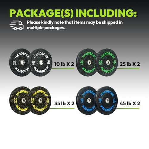 HANDBODE Bumper Plates High-Bounce Olympic Weight Plates Colored crumb rubber plate for Weight Lifting and Strength Training 230LB