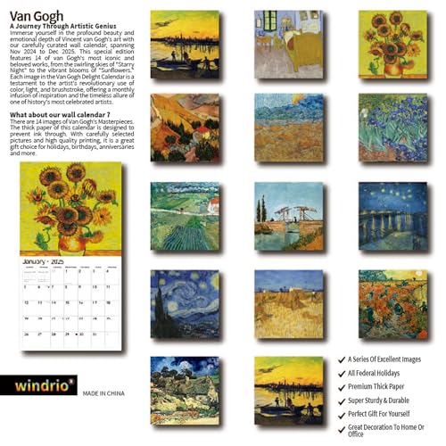 Windrio 2025 Wall Calendar: Thick & Sturdy for Organizing