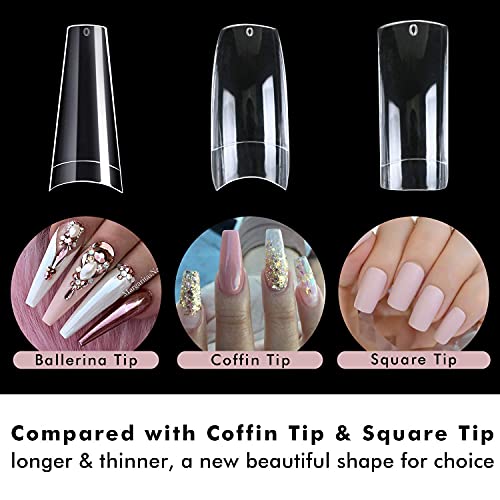 Clear Acrylic Nail Tips - Coffin Nail Tips BTArtbox 500pcs Artificial Ballerina shaped Fake Nails Half Cover False Nail with Case for Nail Salons and DIY Nail Art 10 Sizes