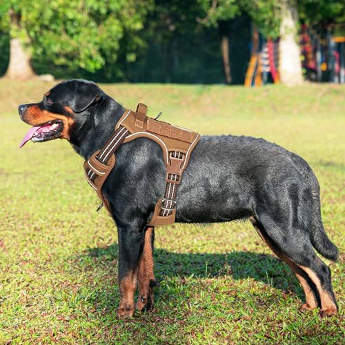 Beebiepet Heavy Duty Tactical Dog Harness for Large Dogs No Pull Adjustable Pet Harness Reflective Service Training Easy Control Pet Vest Military K9 Working Dog Harnesses- Large Brown