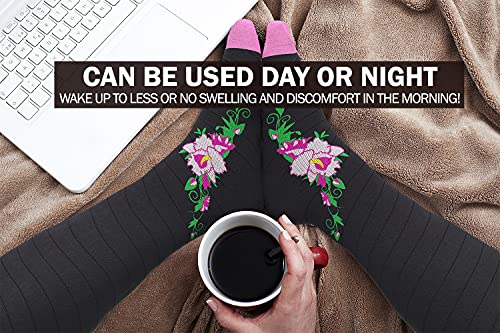 Physix Gear Compression Socks - Best Men & Womens Compression Socks for Circulation Running Nurses Athletic Use Sock Compression Blood Pressure Socks Calcetines de Black/Pink Flower S/M