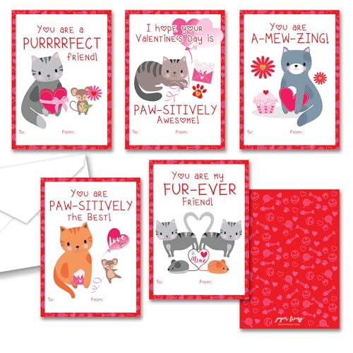 Paper Frenzy Cat Kitten Themed Valentines - 25 pack WITH ENVELOPES