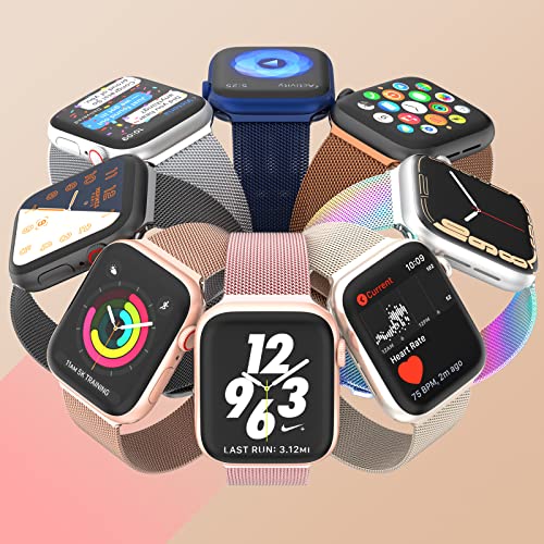 MARGE PLUS Stainless Steel Mesh Loop Band for Apple Watch 38mm-45mm Unisex Rose Gold