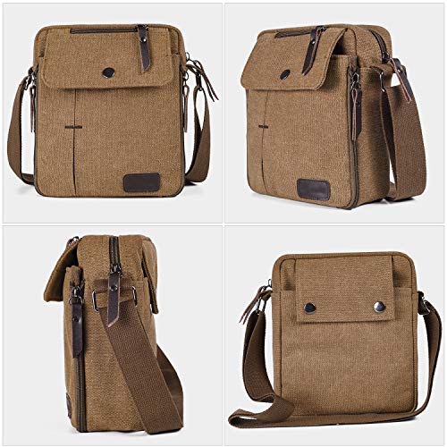 Vintage Canvas Cross Body Casual Shoulder Bag Multipurpose Messenger Bag Purse Briefcase Travel Organizer Bag Multi-pocket Handbag Coffee