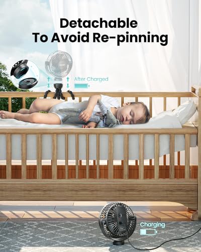 Mini Portable Pram Fan Rechargeable Small Clip on Fan for Stroller Detachable 3 Speed 360° Rotate Flexible Tripod Handheld Desk Cooling Fan for Car Seat Crib Treadmill Travel Black