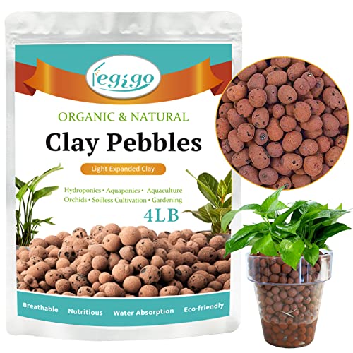 Legigo 4 LBS Organic Expanded Clay Pebbles 4mm -16mm Light Aggregate Natural Pebbles for Hydroponic & Aquaponics Growing Orchid Potting Mix Dutch Buckets Drainage
