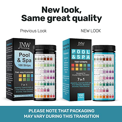 7-Way Pool Test Strips 100 Quick & Accurate Pool and Spa Test Strips Pool Water Test Kit - Chlorine Bromine pH Hardness Alkalinity Pool Water Tests Spa and Hot Tub Test Strips with Ebook JNW