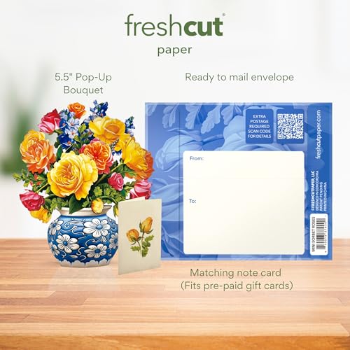 Freshcut Paper Pop Up Cards 6 Inch Mini Sized Forever Flower Bouquet 3D Popup Greeting Cards Birthday Gift Cards Birthday Gifts with Note Card and Envelope Mini Sorbet Roses