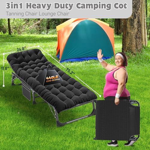 ABORON 5 Positions Camping Cots for Adults Outdoor Folding Sleeping Cot/Mat Folding Chaise Lounge Chair with Pillow Portable Reclining Chair for Beach Lawn Camping Pool Sunbathing Chairs Deep Gray