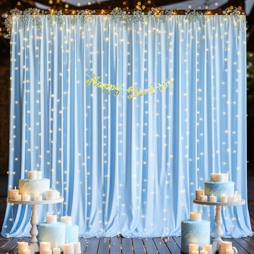10x10 Baby Blue Backdrop Curtain for Baby Shower Parties Wrinkle Free Light Blue Curtains Backdrop Drapes Fabric Decoration for Birthday Party Photography 5ft x 10ft 2 Panels